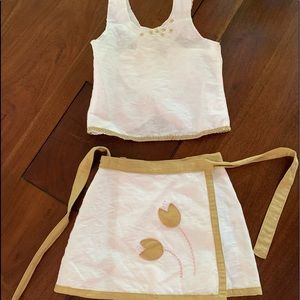 Nature Roots linen two piece, wrap skirt and top.